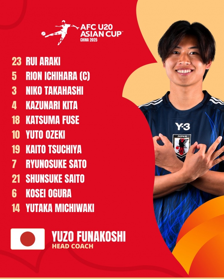  日本U20vs敘利亞U20首發(fā):高橋仁胡、佐藤龍之介出戰(zhàn) 高岡伶颯替補(bǔ)