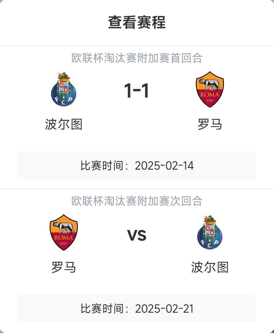  羅馬頂?shù)米?？意甲歐戰(zhàn)8隊3隊直通4隊出局，羅馬首回合1-1波爾圖