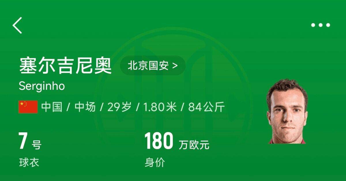  180萬(wàn)歐！塞爾吉尼奧成為中國(guó)身價(jià)最高的球員，武磊120萬(wàn)歐第2